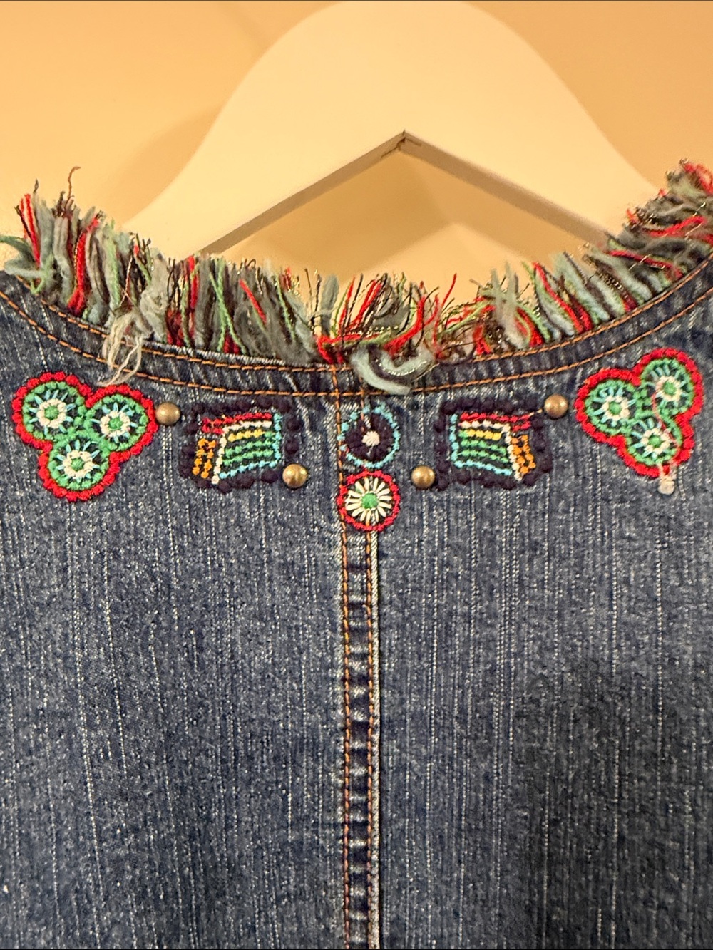 Ruby Rd. Blue Denim Jacket with Multicolor Embroidered Trim - Picture 7 of 7